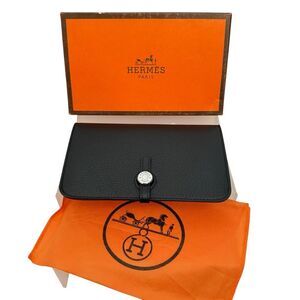 Hermes Paris NWT Authentic Black Leather Dogon Duo Wallet